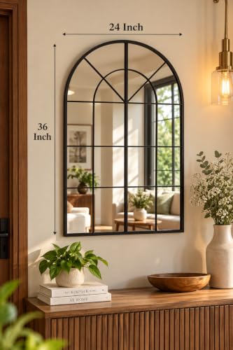 Image of MKH Metal Wall Decor Arch Mirror, Black, Modern Window Frame