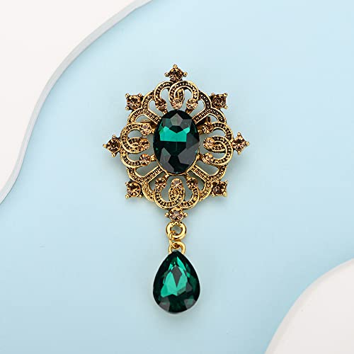 Image of Kercisbeauty Wedding Brides Groom Brooches Emerald Green Crystal Gold Brooch Pin Unisex Jewelry for Special Occasion (Green)