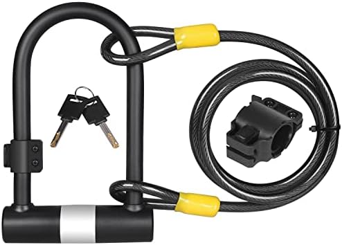 keabys Large Bike U Lock, U Shape Bicycle U Lock for Motorcycle Wheel,16mm Bike Locks Heavy Duty Anti Theft for Bike Tire Lock with Keys (Large Bike Lock with 6FT Cables)