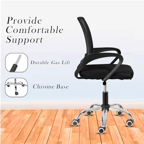 Image of Casa Copenhagen Mesh Mid Back Office /Study /Computer /Revolving /Desk Chair for Work from Home -Metal Base, Height Adjustable Seat- Black & Black Handle
