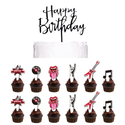 Guoguonb Lot de 25 décorations de gâteau d'anniversaire - Thème rock - Décoration de gâteau pour thème musique - Décoration de fête d'anniversaire