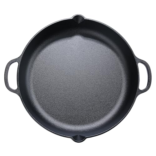 14 Inch Pre-Seasoned Cast Iron Skillet, Non-Stick Surface, Heavy Duty Pan for Oven, Grill, Stovetop & Camping, Easy Clean & Even Heat Distribution