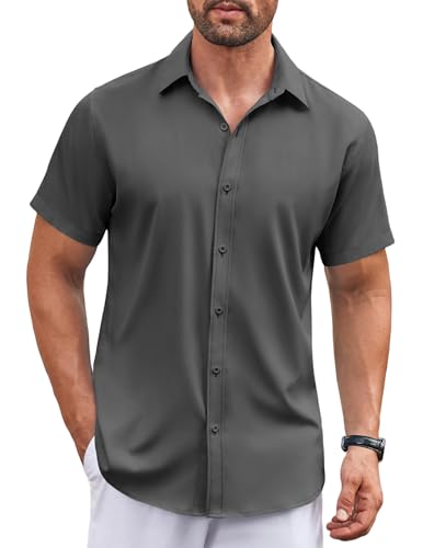 Chemise de mariage été homme manches courtes COOFANDY gris foncé taille 3XL