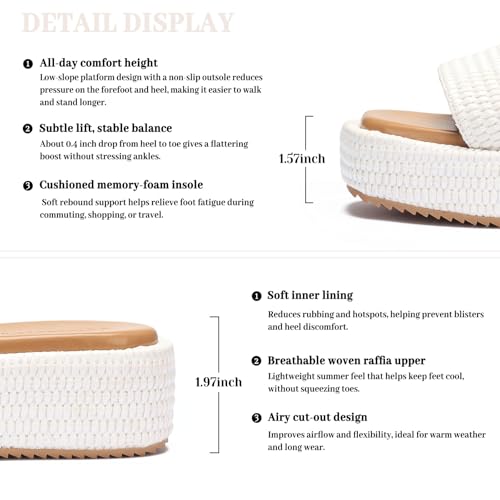 Image of Monrovia Platform Sandals Women Raffia Espadrille Slides, Woven Straw Flatform Beach Sandals Women, Slip On Summer Vacation Shoes, Comfortable Casual Daily Wear