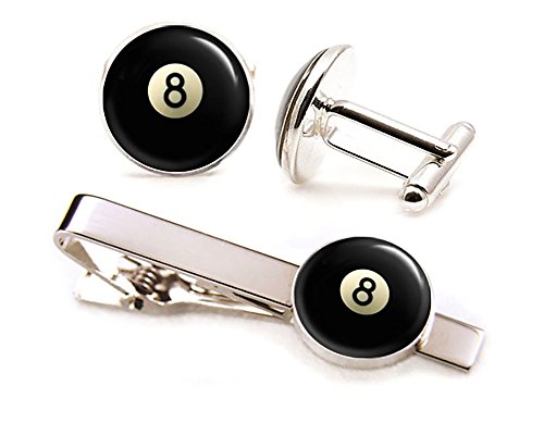Sharedimagination Eightball Tie Clip, Eight Ball Cufflinks, Billiards Jewelry, Pool Ball Balls Cuff Links, Sports Wedding Party Gifts #TOP5
