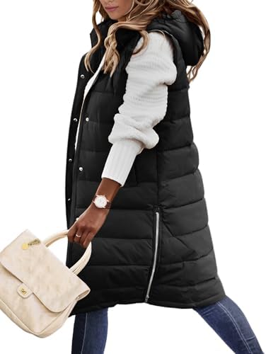 HEEKPEK Womens Puffer Vest Winter Hooded Sleeveless Zip Up Long P...