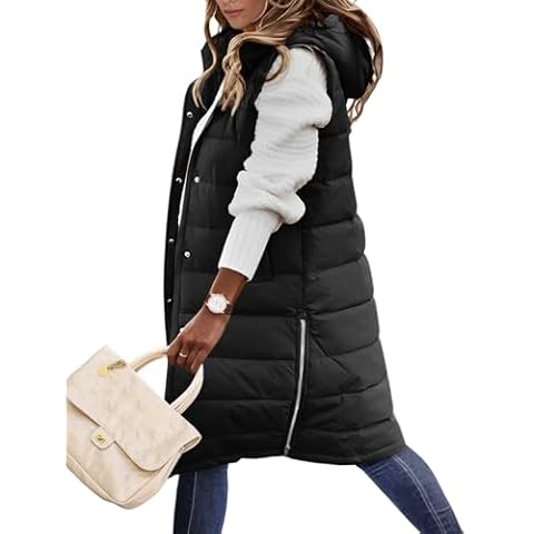 Jyanl Womens Puffer Vest Jackets Warm Winter Coats Long Quilted Vest Hooded Vest Casual Zip Up Jackets Sleeveless Outerwear Vest with Pockets Cover