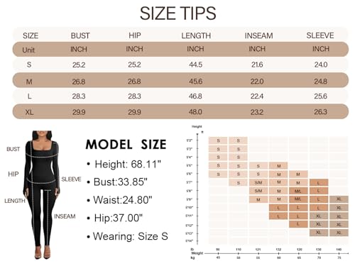 OEAK Damen Sport Jumpsuit Lang Eng Yoga Bodysuit Overall Stretch Langarm Bodycon Strampler Sportanzug Einteiler Hosenanzug Trainingsanzug,Schwarz,S