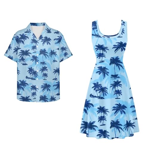 Image of Dreaweet Summer Dresses for Women A-Line Sleeveless Flowy Sun Dresses,Men's Casual Button-Down Shirts,Couple Matching Outfits