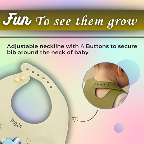Image of Baby Bib for Feeding and Weaning Babies and Toddlers | Waterproof, Washable, Reusable | Adjustable Neckline with Buttons | Easy to Clean and Non-Messy Design