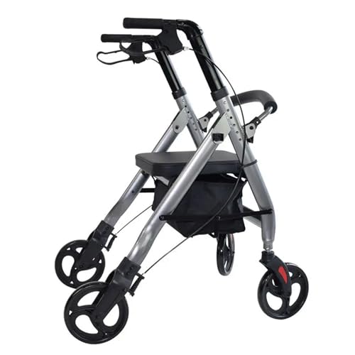 Andador con ruedas Andador plegable de 4 Carro con ruedas for personas mayores, ayuda antivuelco, ayuda for caminar, ayuda for la movilidad, puede empujar y sentarse, bastón Andadores para personas ma