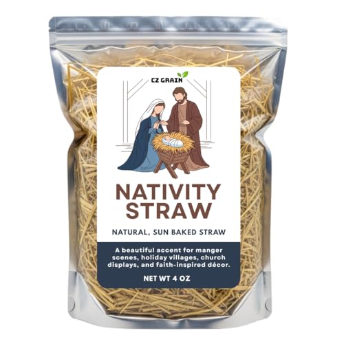 Natural Nativity Straw (4 Ounces) Clean Dried Decorative Straw for Manger Scenes Crafts & Displays Authentic Look for Christmas & Religious and Church Decorations Made in USA