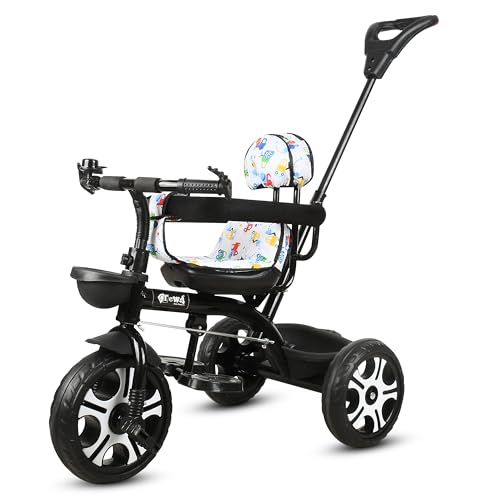 Image of Tricycle 1 Years to 5 Years with Removable Safety Guard and Parental Control Back Side Push Handle with Rubber Tyre for Kid's CR07 (Black 3)