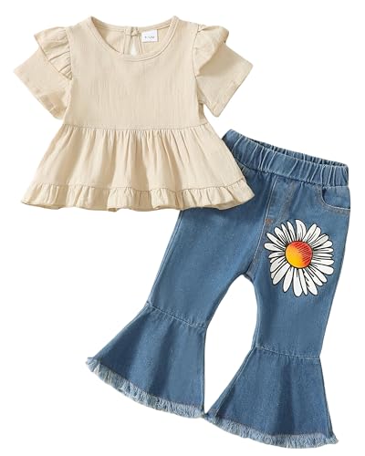 Image of Renotemy Toddler Girls Clothes Infant Baby Outfits Ruffle Sleeve Tops Pants Clothing Sets for Girls