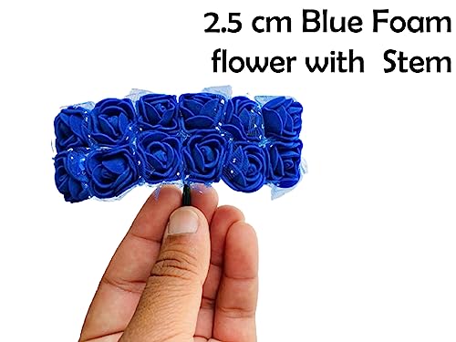 creative balloons Blue Foam Roses with Stem Lace Edge 144 Pcs Fake Flowers Artificial Roses for Decoration DIY Crafts Rose Bouquet Flower Buds Wedding Party Foam Rose Garland Pack of 1 - Image 2