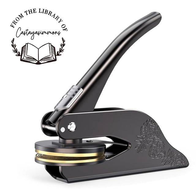 FolHaoth Personalised Book Embosser Customised Company Stamp Customised Library School Office Wedding Invitation Embosser Seal Stamp with Logo Text Design Great Gift Idea for Book Lovers