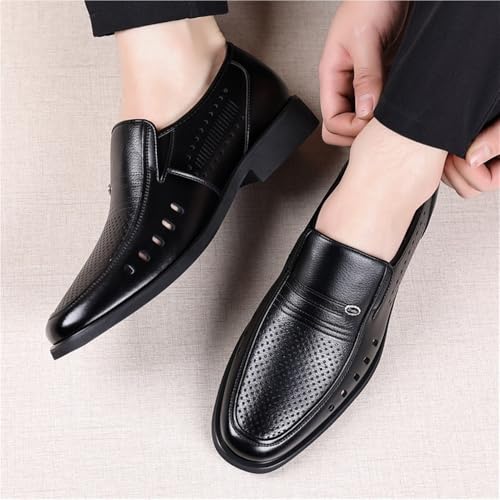 Men’s Large Size Slip-on Leather Shoes Summer Hollow Casual Shoes Small Size Comfortable Dad Shoes(Brown,11.5)2