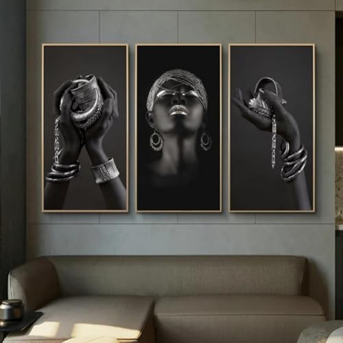 Tableau art africain de luxe peintures sur toile mains noires aux bijoux dorés