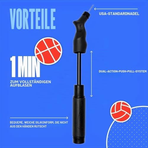 SPORTBIT Ballpumpe mit 5 Nadeln Set - Handpumpensystem zum Aufpumpen - Passt für jeden Sportball Volleyball Basketball Fußball Gymnastik… – Ansicht 3