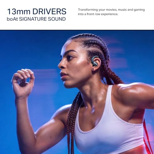 Image of boAt Airdopes Stride with Up to 50 Hrs Playtime, Quad Mics ENx Tech, Open-Ear Comfort, 13mm Drivers, Beast Mode, Spatial Audio, IPX4 Resistance, Multipoint Connectivity OWS Earbuds (Ash Black)