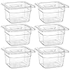 Bekith 6 Pack 1/6 Size Plastic Clear Food Pans with Lids for Kitchen Restaurant Food Prep, 4 Inches Deep