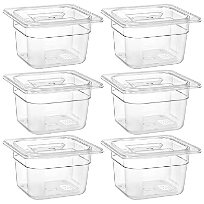 Bekith 6 Pack 1/6 Size Plastic Clear Food Pans with Lids for Kitchen Restaurant Food Prep, 4 Inches Deep