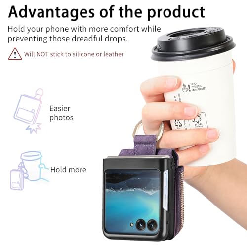 COQUE Shell Motorola Razr 40 Ultra Protective Cover,Magnetic Folding Zipper Wallet Card Slot Mobile Phone Leather Case for Motorola Razr 40 Ultra-Purple - Image 2