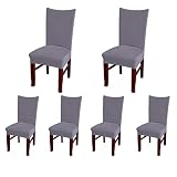 SoulFeel Set of 6 Stretch Textured Check Dining Chair Covers Removable and Washable Spandex Parsons