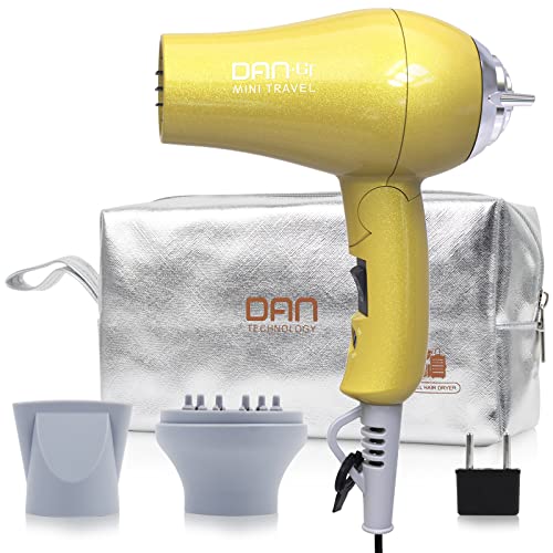 Mini Portable Hair Dryer 1200W, Travel-Friendly, Dual Voltage 125/250V, 2 Speed Settings, Foldable, Lightweight, Two Concentrator & Diffuser Nozzles, Removable Filter #TOP21