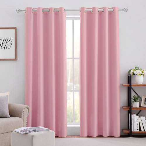 HOMEIDEAS Baby Pink Blackout Curtains 52x84 in