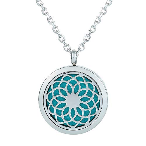 GerTong Essential Oil Diffuser Necklace, Hypo-Allergenic Premium 316L Stainless Steel Aromatherapy Diffuser Locket Pendant Set with 11 Color Refill Pads (Hollow)