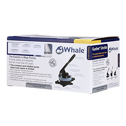 Whale Bp9013 Gusher Urchin Manual Bilge Pump - Thru-Deck/Bulkhead, Up To 14.5 Gpm Flow Rate, 1-Inch Or 1 ½-Inch Hose Connection, Black/Blue, One Size #TOP5