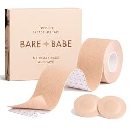 Bare Babe Boob Tape, Boobtape for Breast Lift | Includes Nipple Covers | Body Tape for Push up & Shape (Creme, Regular 2in)