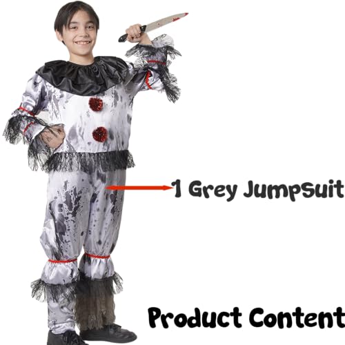 Disfraz de payaso aterrador infantil unisex gris miniatura 2