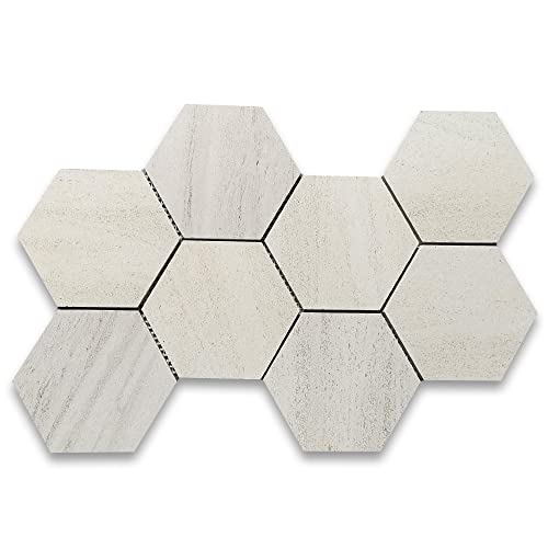 Stone Center Online Moleanos Beige Golden Beach Limestone 5 inch Hexagon Mosaic Tile Honed Kitchen Bath Wall Floor Backsplash Shower (1 Sheet)