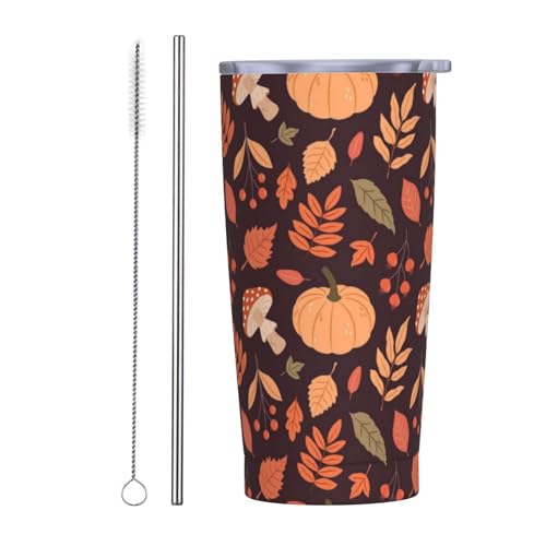 YIKISSKID Pumpkin Leaves Fall 20oz Tumbler with Lid and Straw for...