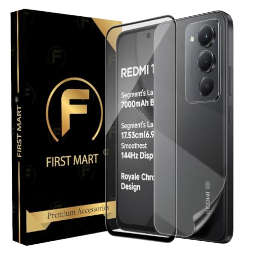 Image of FIRST MART Front Tempered Glass and Back Nano Membrane for Redmi 15 with Installation Kit | Edge-to-Edge, Scratch Resistant, Case-Friendly | Black