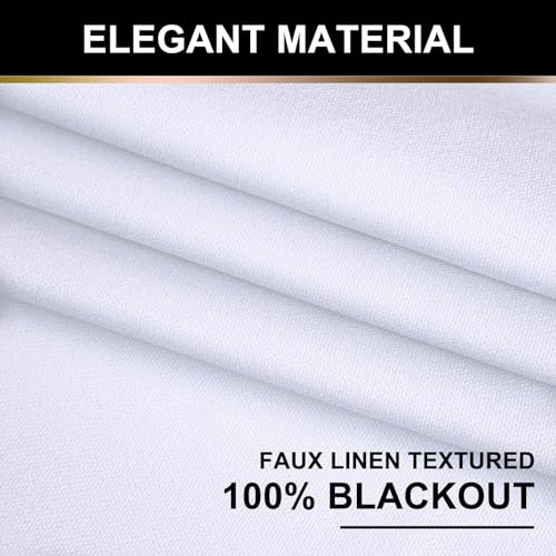 100% Blackout Shield White Blackout Curtains for Bedroom 63 Inches Long 2 Panels Set, Linen Textured Blackout Curtains, Thermal Insulated Rod Pocket Window Curtains & Drapes, 50W X 63L, Bright White - Thumbnail 3