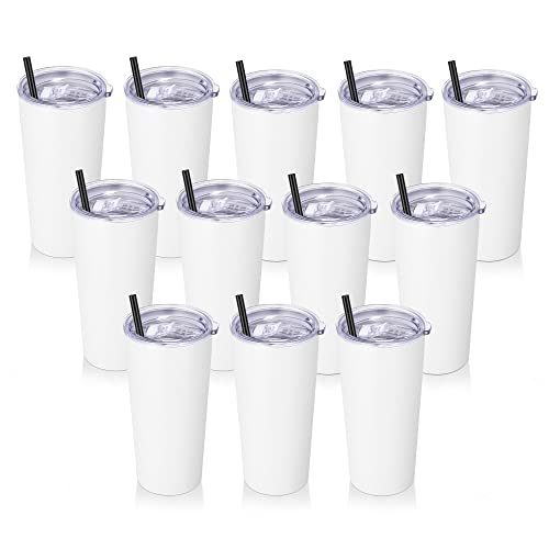 Domicare 20 Oz Tumbler With Lid And Straw, Stainless Steel Tumblers Bulk Vacuum Insulated Tumbler Travel Coffee Mug Pack Of 12, White #TOP24