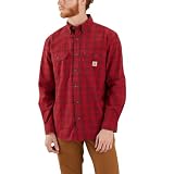Carhartt Camisa a cuadros de manga larga de cambray de peso medio para hombre, X-Small
