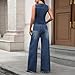 Women's Two Piece Denim Set Button Down V Neck Sleeveless Tank Top and Jeans 2 Piece Fashion Outfit Suits Blue L