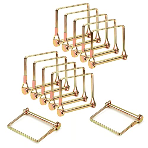 Minelife 12 Pieces Wire Lock Pin, 1/4 Inch Heavy Duty Safety Coupler Pin Shaft Locking Pin For Farm Trailers Wagons Lawn Garden(Square, Gold) #TOP22