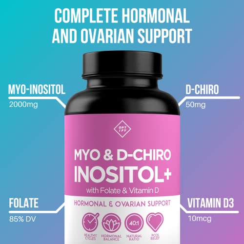 Premium Inositol Supplement - Myo-Inositol And D-Chiro Inositol Plus Folate And Vitamin D - Ideal 40:1 Ratio - Hormone Balance & Healthy Ovarian Support For Women - Vitamin B8 - 30 Day Supply #TOP1