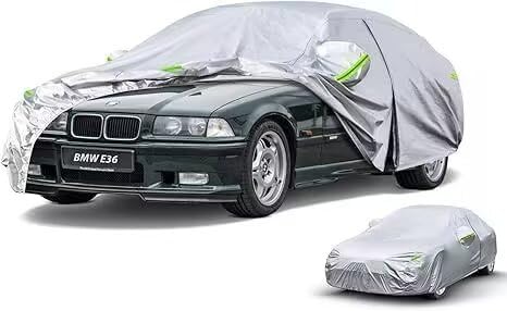 Image of Kaugung Car Cover Custom fit BMW 3 Series E36 (1990-1999), 6 Layers Windproof All Weather Waterproof Outdoor Cover Sun Rain UV Dust Snow Protection. Silver