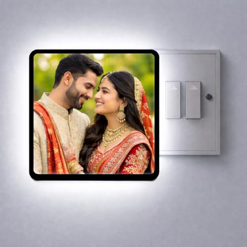 Image of Personalized Square Night LED Lamp with Custom Photo & Text | 4 x 4 Inch Plastic Night Light | Plug-in AC Powered | Custom Gift for Birthday, Anniversary, Home Decor & All Occasions (Black)