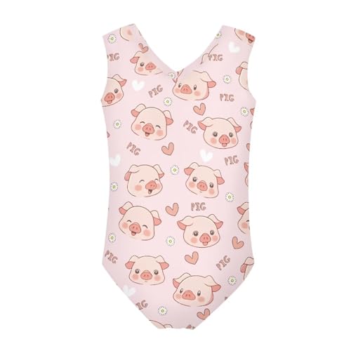Image of Girls Cartoon Pattern One-Piece Swimsuits Sport Racer Swimwear Beach Bathing Suit, Size 5-14