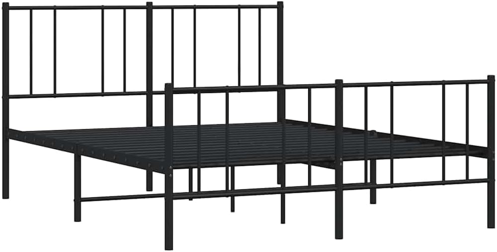 vidaXL 12 Inch Full Metal Bed Frame with Headboard & Footboard, No Box Spring Needed, Noise Free Platform Bed Frame with Steel Slats, Easy Assembly, Under Bed Storage, Minimalist, Black