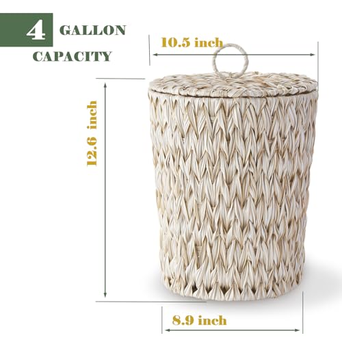 YOKOMI Woven Trash Can with Lid and Liner, 4 Gallon Bathroom Garbage Can, Boho Decorative Handwoven Plastic Wicker Waste Basket for Bathroom, Bedroom, Living Room, Office, Home (Beige) by YOKOMI - Image 4
