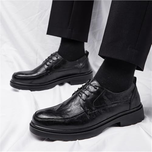 Classic Oxfords Lace Up Shoes Casual Round Toe Non Slip Soft Bottom Lug Sole Heightening Business Prom Wedding Suit for Men4