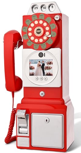 Image of RetroVox Video & Audio Guest Book Wedding Phone Guestbook Creative Easy to Use & Fun Engagements Anniversaries Baby Showers Graduation (B Red)